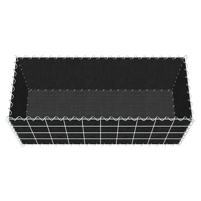 Gabiona Gabione - 100 x 40 x 40 cm, Maschenbreite: 10 cm, Maschenhöhe: 10 cm, Bepflanzbar - Ansicht von oben eines Gabionen-Pflanzgefäßes, das mit dunklem Stoff ausgekleidet ist und über eine spiralförmige Drahtkorbkonstruktion verfügt.