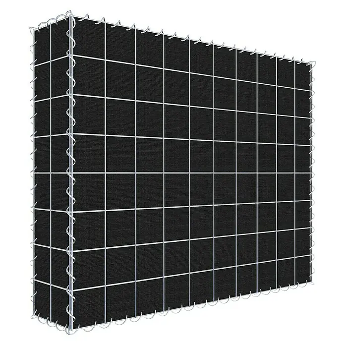 Gabiona Gabione - 100 x 20 x 80 cm, Maschenbreite: 10 cm, Maschenhöhe: 10 cm, Bepflanzbar - Gabionenwand mit schwarzen Steinen und Drahtgitter.