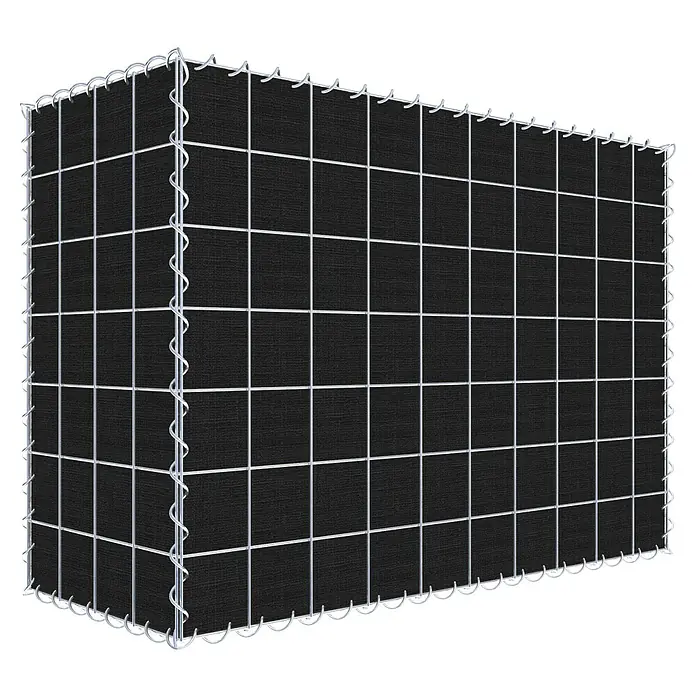 Gabiona Gabione - 100 x 40 x 70 cm, Maschenbreite: 10 cm, Maschenhöhe: 10 cm, Bepflanzbar - Ansicht eines Gabionen-Steinkorbs, der durch ein Drahtgitter gehalten und mit dunklem Material gefüllt ist. Ideal für Landschaftsgestaltung und Bauprojekte.