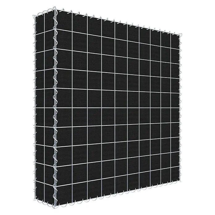 Gabiona Gabione - 100 x 20 x 100 cm, Maschenbreite: 10 cm, Maschenhöhe: 10 cm, Bepflanzbar - Bild eines Gabionenwand-Produkts mit quadratischen Fächern und spiralförmigen Metalleinfassungen für den Außenbereich oder zur Dekoration.
