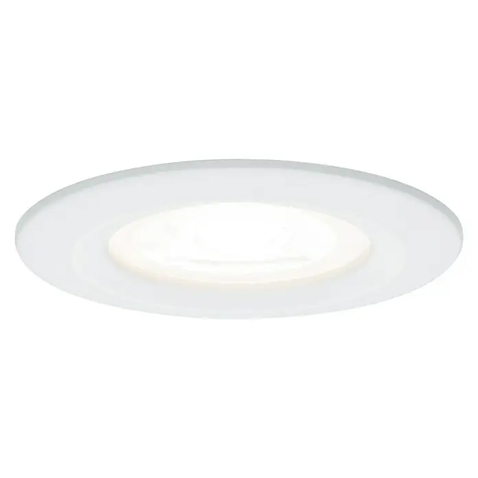 Paulmann LED-Einbauleuchte Nova - 6,5 W, Weiß, Warmweiß, 1 Stk., IP23 - Nahaufnahme einer runden, eingelassenen LED-Deckenleuchte mit einer hellen, diffusen Lichtquelle und einem schlichten, weißen Rahmen.