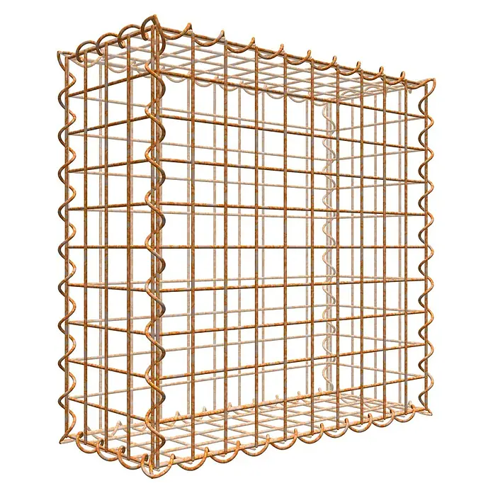 Gabiona Gabione - 50 x 20 x 50 cm, Maschenbreite: 5 cm, Maschenhöhe: 5 cm, Unverzinkt - Gitterbox aus rostigem Metalldraht. Ideal für Lagerung und Transport, robust und langlebig für verschiedene Anwendungen.
