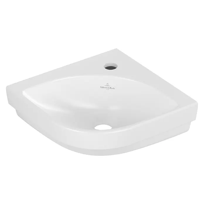Villeroy & Boch Subway 3.0 Eckwaschbecken - 45 x 37 cm, Mit schmutzabweisender Glasur, Hahnloch: Mitte, Ohne Überlauf, Stone White, Dreieckig - Eckiger Villeroy & Boch Waschbecken für Badezimmer. Das Waschbecken verfügt über ein modernes Design und ist aus hochwertigem Material gefertigt.