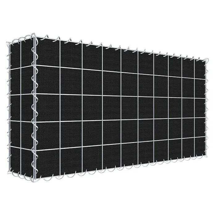 Gabiona Gabione - 100 x 20 x 50 cm, Maschenbreite: 10 cm, Maschenhöhe: 10 cm, Bepflanzbar - Gabionenwand mit schwarzem Stoffeinsatz und silberfarbenem Drahtgitter. Die Gabione bietet Sichtschutz und ist ein dekoratives Element für den Garten.