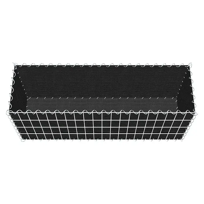 Gabiona Gabione - 100 x 30 x 40 cm, Maschenbreite: 5 cm, Maschenhöhe: 10 cm, Bepflanzbar - Aufnahme eines rechteckigen Drahtkorbs mit schwarzem Stoffeinsatz, ideal für die Aufbewahrung von verschiedenen Gegenständen.