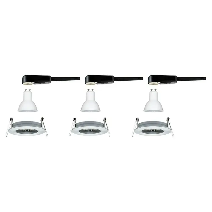 Paulmann LED-Einbauleuchten-Set Nova - 6,5 W, Aluminium, 3 Stk., Warmweiß, Durchmesser: 7,8 cm, IP44 - Bild von drei LED-Einbaustrahlern, die für moderne Beleuchtungslösungen entwickelt wurden. Sie bieten eine stilvolle und energieeffiziente Beleuchtung.