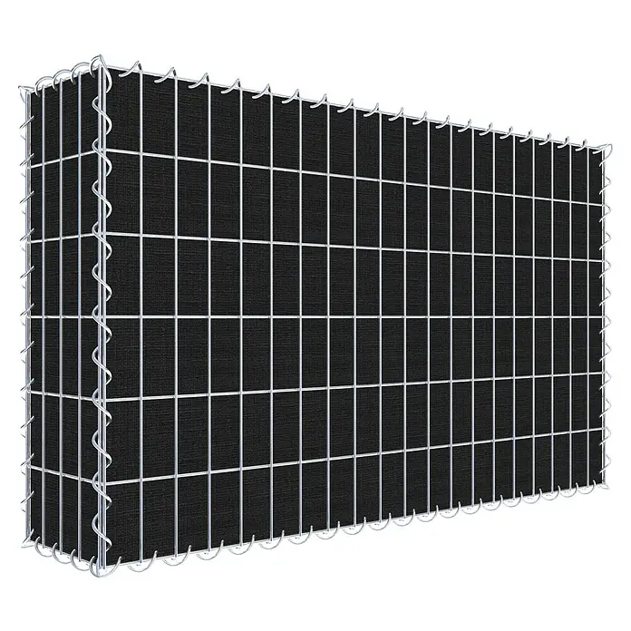 Gabiona Gabione - 100 x 20 x 60 cm, Maschenbreite: 5 cm, Maschenhöhe: 10 cm, Bepflanzbar - Gabionenwand mit schwarzer Füllung und Drahtgitter. Die Gabione dient als dekorativer und funktionaler Sichtschutz im Garten.