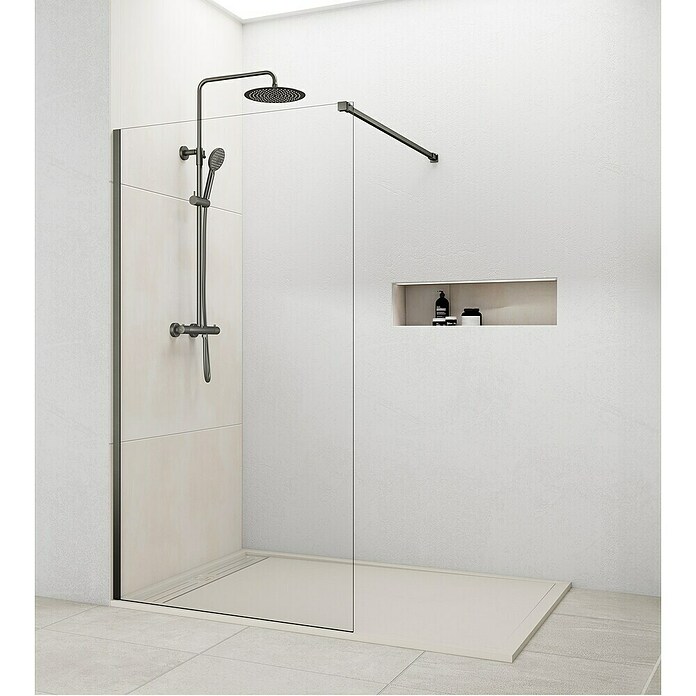 GME Mampara de ducha fija Screen Titanio (An x Al: 88 x 195 cm, Titanio) | BAUHAUS
