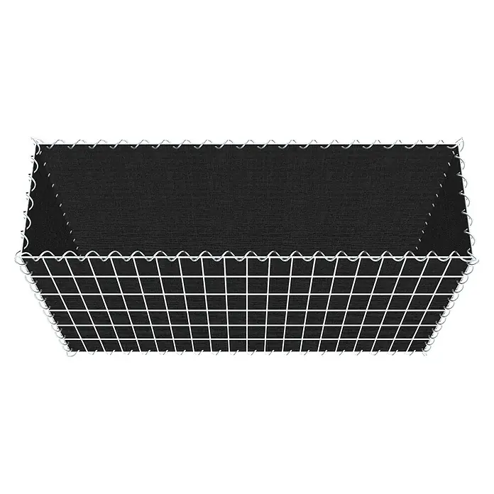 Gabiona Gabione - 100 x 30 x 60 cm, Maschenbreite: 5 cm, Maschenhöhe: 10 cm, Bepflanzbar - Nahaufnahme eines Gabionen-Pflanzgefäßes, das modernes Design mit einem stabilen Drahtgeflecht und einem dunklen, schützenden Inneneinsatz kombiniert.