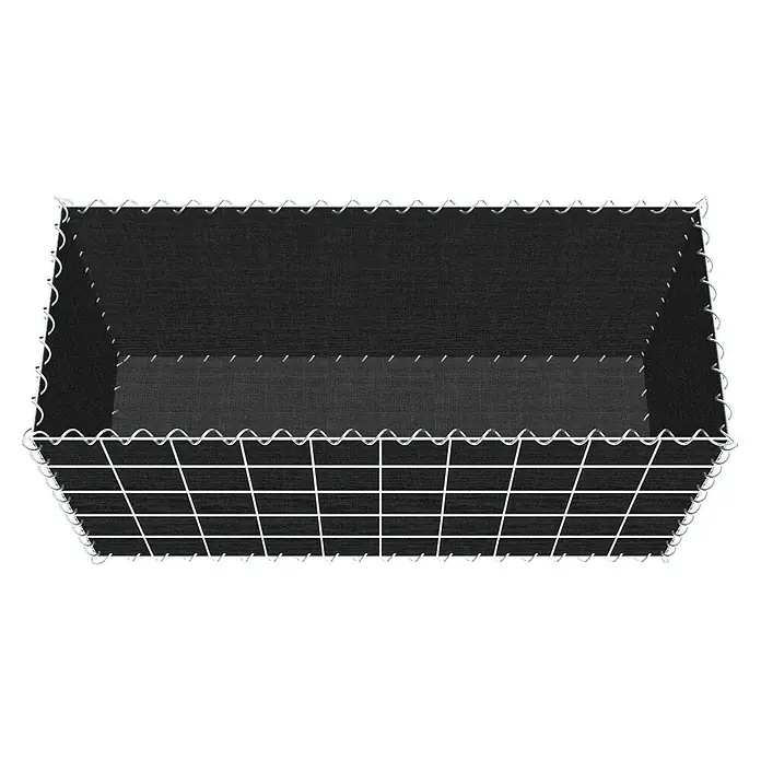 Gabiona Gabione - 100 x 40 x 50 cm, Maschenbreite: 10 cm, Maschenhöhe: 10 cm, Bepflanzbar - Ein rechteckiger Gabionen-Pflanzkasten mit schwarzem Stoffauskleidung, der eine stilvolle und praktische Lösung für den Garten bietet.