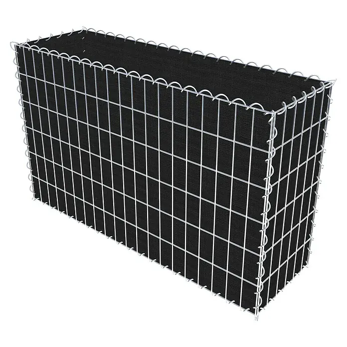 Gabiona Gabione - 100 x 30 x 60 cm, Maschenbreite: 5 cm, Maschenhöhe: 10 cm, Bepflanzbar - Ein rechteckiger Gabionen-Pflanzkasten mit schwarzem Innenteil und Drahtgitter. Ideal für den Garten- und Landschaftsbau als dekoratives Element.