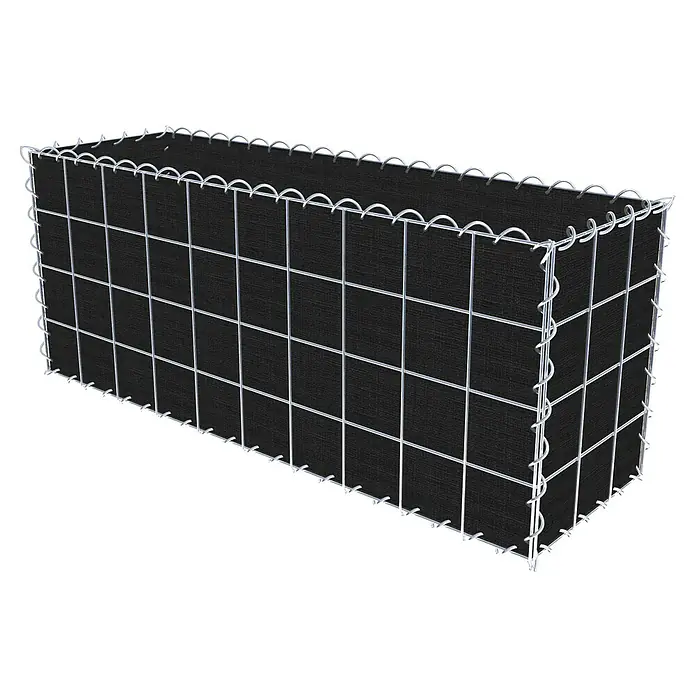 Gabiona Gabione - 100 x 30 x 40 cm, Maschenbreite: 10 cm, Maschenhöhe: 10 cm, Bepflanzbar - Eine Drahtschotterkiste mit schwarzem Einsatz, ideal als stilvolles Dekoelement für den Garten. Die Gabione ist ein echter Hingucker.