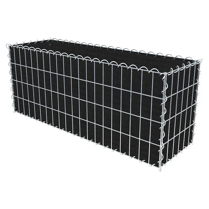Gabiona Gabione - 100 x 30 x 40 cm, Maschenbreite: 5 cm, Maschenhöhe: 10 cm, Bepflanzbar - Gabionen-Pflanzgefäß mit einem schwarzen Stoffeinsatz, das für eine moderne und stilvolle Gartengestaltung sorgt.