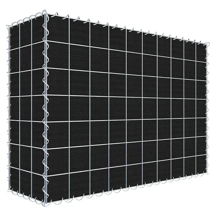 Gabiona Gabione - 100 x 30 x 70 cm, Maschenbreite: 10 cm, Maschenhöhe: 10 cm, Bepflanzbar - Das Bild zeigt einen Gabionenkorb, eine Drahtgitterbox, die mit Steinen oder anderen Materialien gefüllt wird, um eine Stützmauer zu bilden.