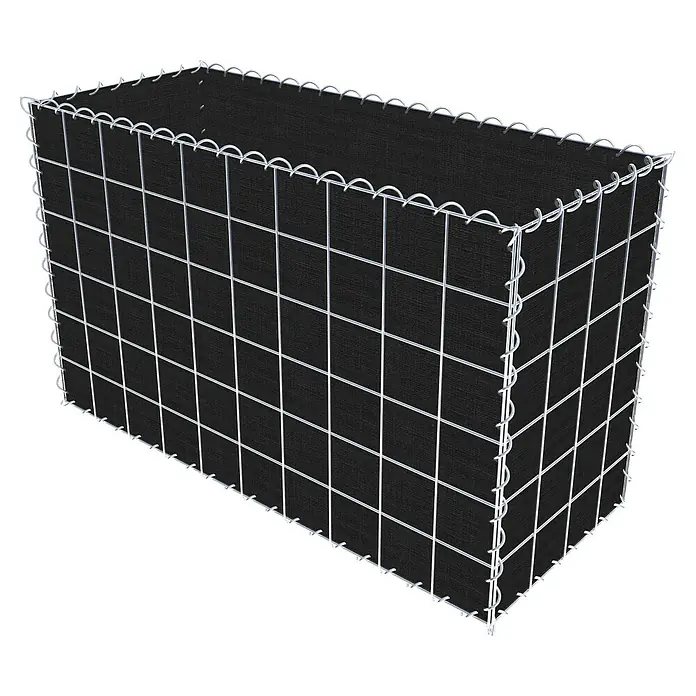 Gabiona Gabione - 100 x 40 x 60 cm, Maschenbreite: 10 cm, Maschenhöhe: 10 cm, Bepflanzbar - Gabionenbox mit schwarzer Auskleidung und Drahtgitter. Die Gabione ist leer und bereit zur Befüllung mit Steinen oder anderen Materialien.