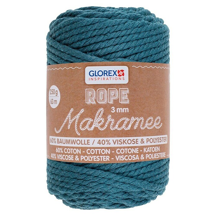 Glorex Wolle Makramee-Rope (Türkis, Durchmesser: 3 mm, 250 g, gedreht) | BAUHAUS