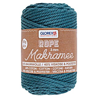 Glorex Wolle Makramee-Rope (Türkis, Durchmesser: 3 mm, 250 g, gedreht)