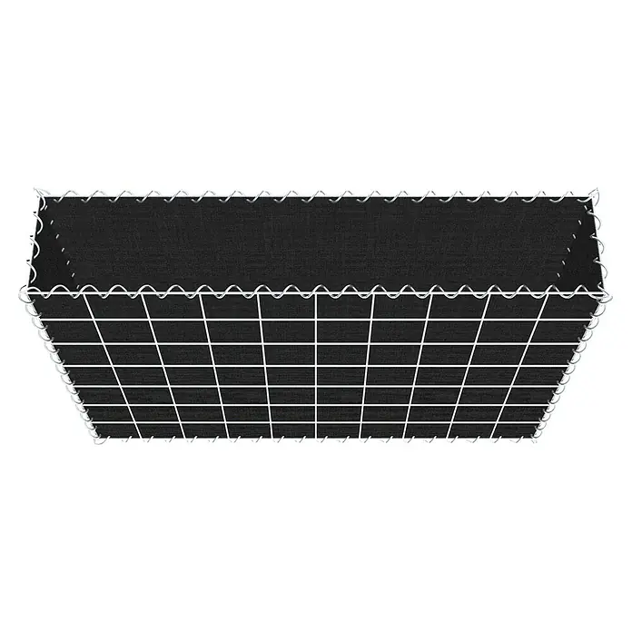 Gabiona Gabione - 100 x 20 x 70 cm, Maschenbreite: 10 cm, Maschenhöhe: 10 cm, Bepflanzbar - Ein rechteckiger Gabionen-Pflanzkasten aus Drahtgeflecht, gefüllt mit dunklem Material, ideal für Garten- und Landschaftsbauprojekte.