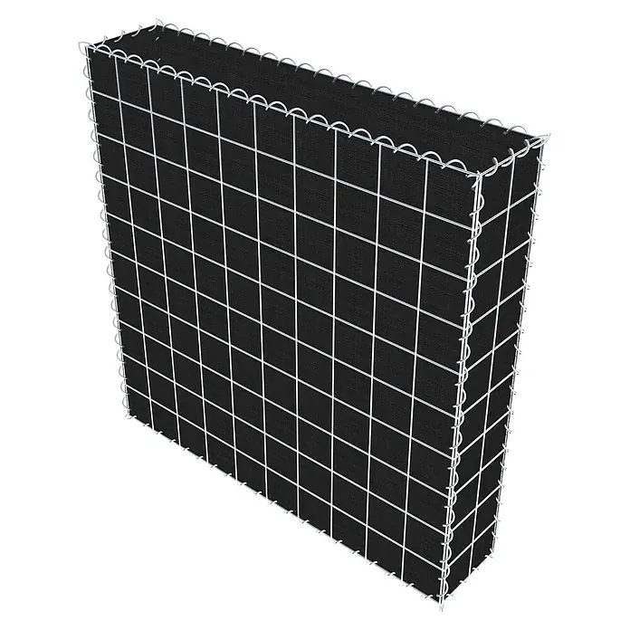 Gabiona Gabione - 100 x 20 x 100 cm, Maschenbreite: 10 cm, Maschenhöhe: 10 cm, Bepflanzbar - Das Bild zeigt eine Gabionenwand, die mit Steinen oder Erde gefüllt werden kann, um Stabilität und Halt zu bieten. Die Konstruktion besteht aus Drahtgitter.