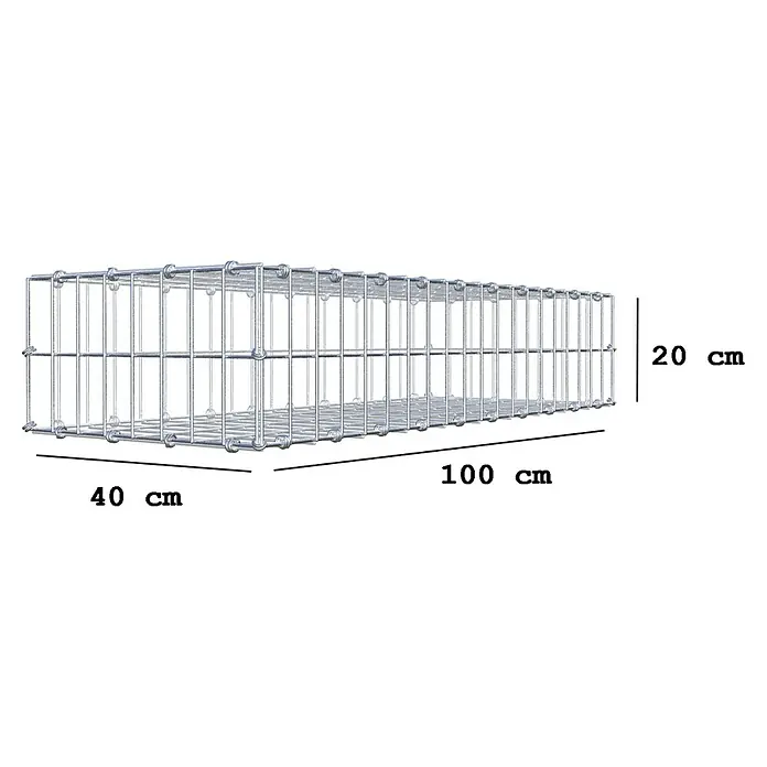 Gabiona Gabione - 100 x 40 x 20 cm, Maschenbreite: 5 cm, Maschenhöhe: 10 cm - Abbildung eines Gabionenkorbs mit den Maßen 100x40x20 cm, ideal für den Garten- und Landschaftsbau.