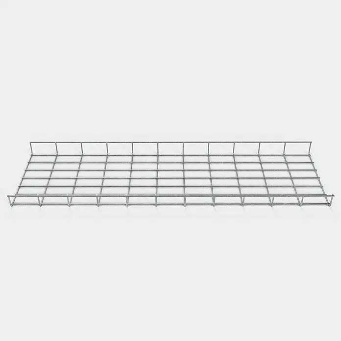 Gabiona Rankgitter - L x B x H: 33 x 5 x 110 cm, Silber, Stahl, Maschenbreite: 5 cm, Maschenhöhe: 10 cm - Ein detailliertes Bild eines Drahtgitterkanals, der für die Kabelführung verwendet wird. Metallkonstruktion mit regelmäßigen Maschen für Ordnung.