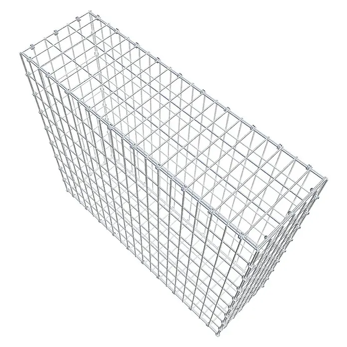 Gabiona Gabione - 100 x 30 x 90 cm, Maschenbreite: 5 cm, Maschenhöhe: 10 cm - Draufsicht eines leeren Gabionenkorbs aus verzinktem Drahtgitter. Ideal für dekorative Steingärten im Außenbereich.