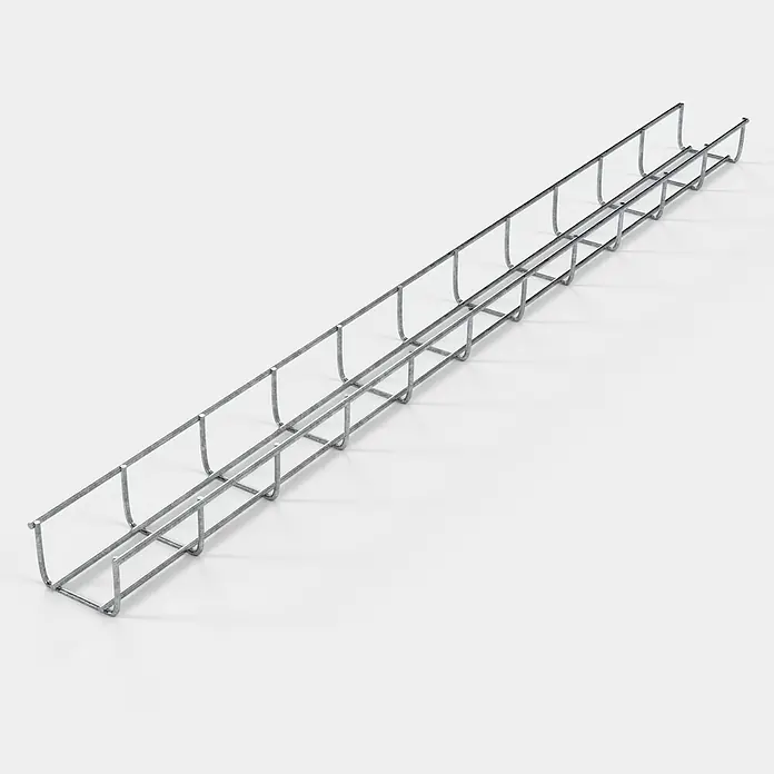 Gabiona Rankgitter - L x B x H: 8 x 5 x 110 cm, Silber, Stahl, Maschenbreite: 5 cm, Maschenhöhe: 10 cm - Draufsicht einer Kabelrinne aus Metallgitter, ideal zur Organisation und Führung von Kabeln in Industrie und Gewerbe.