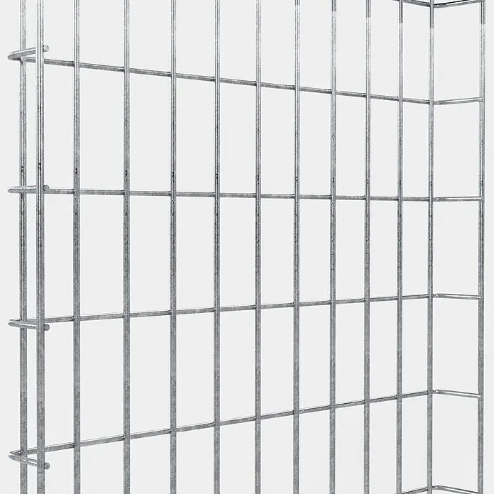 Gabiona Rankgitter - L x B x H: 53 x 5 x 110 cm, Silber, Stahl, Maschenbreite: 5 cm, Maschenhöhe: 10 cm - Nahaufnahme eines Gabionenkorbs aus verzinktem Drahtgitter, ideal für den Garten- und Landschaftsbau zur Hangbefestigung und als Sichtschutz.