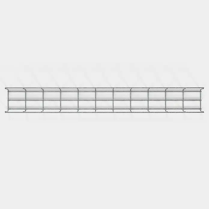 Gabiona Rankgitter - L x B x H: 13 x 5 x 110 cm, Silber, Stahl, Maschenbreite: 5 cm, Maschenhöhe: 10 cm - Draufsicht auf eine lange Kabelrinne mit einer robusten Gitterstruktur, ideal für die sichere Kabelführung in Industrie und Gewerbe.