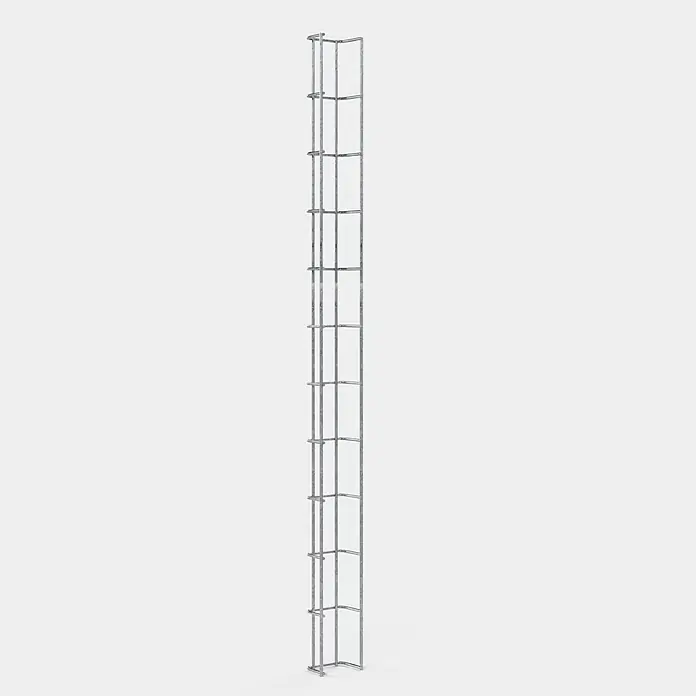 Gabiona Rankgitter - L x B x H: 8 x 5 x 110 cm, Silber, Stahl, Maschenbreite: 5 cm, Maschenhöhe: 10 cm - Das Bild zeigt eine lange, schmale Stahlarmierung mit einer quadratischen Gitterstruktur vor einem hellen Hintergrund. Die Armierung ist ein industrielles Bauelement.