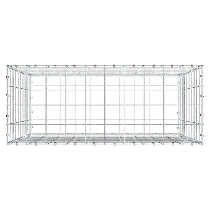 Gabiona Gabione - 100 x 40 x 100 cm, Maschenbreite: 10 cm, Maschenhöhe: 10 cm - Das Bild zeigt einen rechteckigen, leeren Drahtkäfig. Der Käfig besteht aus einem stabilen Metallrahmen und feinen Drahtgittern.