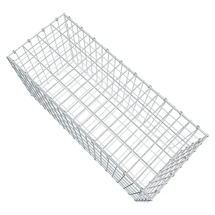 Gabiona Gabione - 100 x 40 x 50 cm, Maschenbreite: 5 cm, Maschenhöhe: 10 cm - Draufsicht auf einen Gabionen-Steinkorb. Der Gabionenkorb besteht aus einem Drahtgitter und ist leer, bereit zum Befüllen mit Steinen.