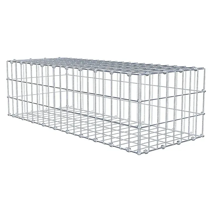 Gabiona Gabione - 100 x 40 x 30 cm, Maschenbreite: 5 cm, Maschenhöhe: 10 cm - Draufsicht auf einen länglichen Gabionenkorb aus verzinktem Drahtgeflecht, ideal für den Gartenbau und Landschaftsbau.