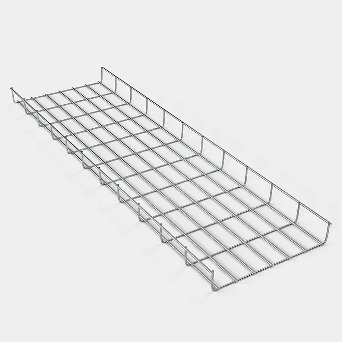 Gabiona Rankgitter - L x B x H: 33 x 5 x 110 cm, Silber, Stahl, Maschenbreite: 5 cm, Maschenhöhe: 10 cm - Draufsicht eines Kabelträgers aus verzinktem Metalldrahtgeflecht, ideal für die organisierte Kabelführung in Industrie und Gewerbe.