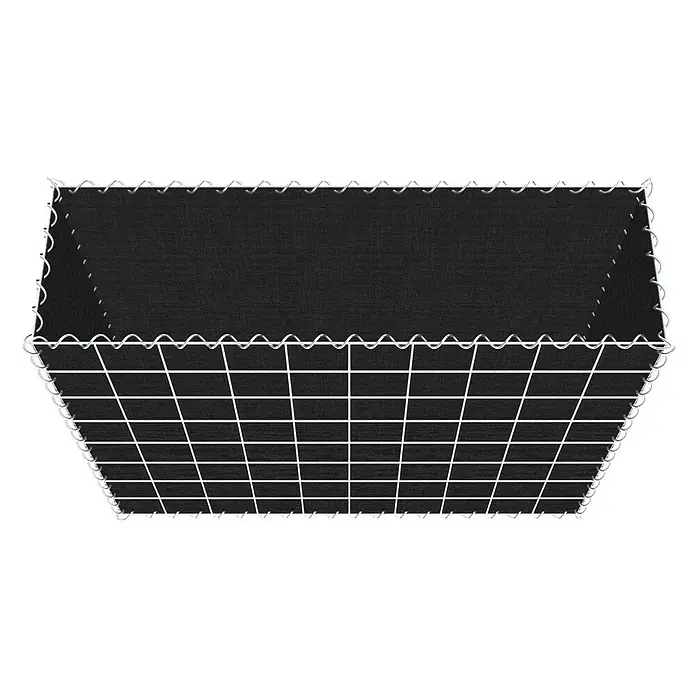Gabiona Gabione - 100 x 30 x 80 cm, Maschenbreite: 10 cm, Maschenhöhe: 10 cm, Bepflanzbar - Ein rechteckiger Gabionenkorb mit schwarzer Füllung und spiralförmigem Drahtgeflecht, ideal als dekoratives Gartenelement.