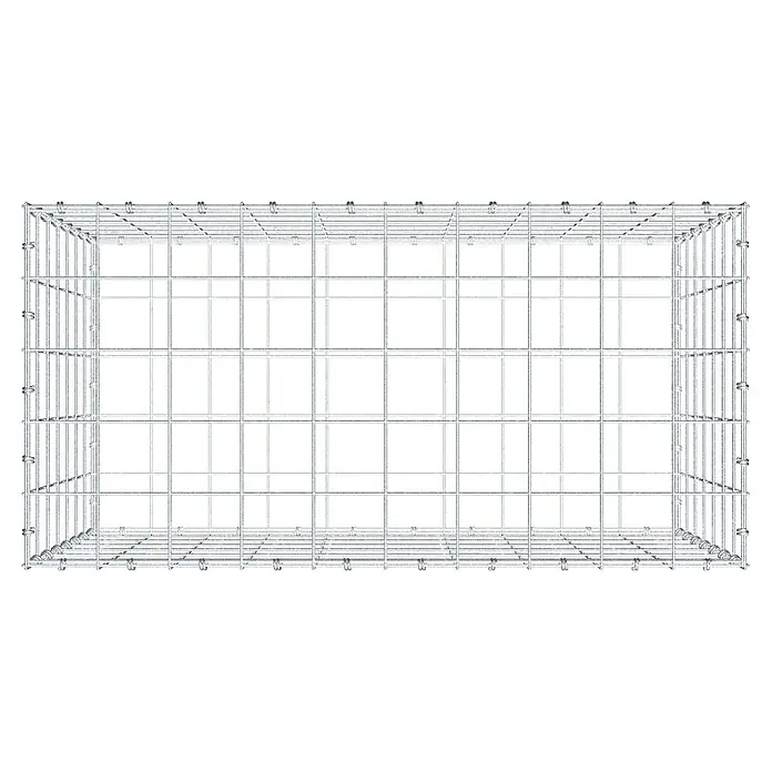 Gabiona Gabione - 100 x 50 x 70 cm, Maschenbreite: 10 cm, Maschenhöhe: 10 cm - Draufsicht auf einen leeren, rechteckigen Gabionenkorb aus Drahtgeflecht mit quadratischen Maschen und stabilen Drahtverbindungen.