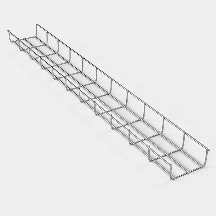 Gabiona Rankgitter - L x B x H: 13 x 5 x 110 cm, Silber, Stahl, Maschenbreite: 5 cm, Maschenhöhe: 10 cm - Draufsicht auf eine Kabelrinne aus Metalldraht. Robuste Lösung für die Organisation von Kabeln in verschiedenen Umgebungen.