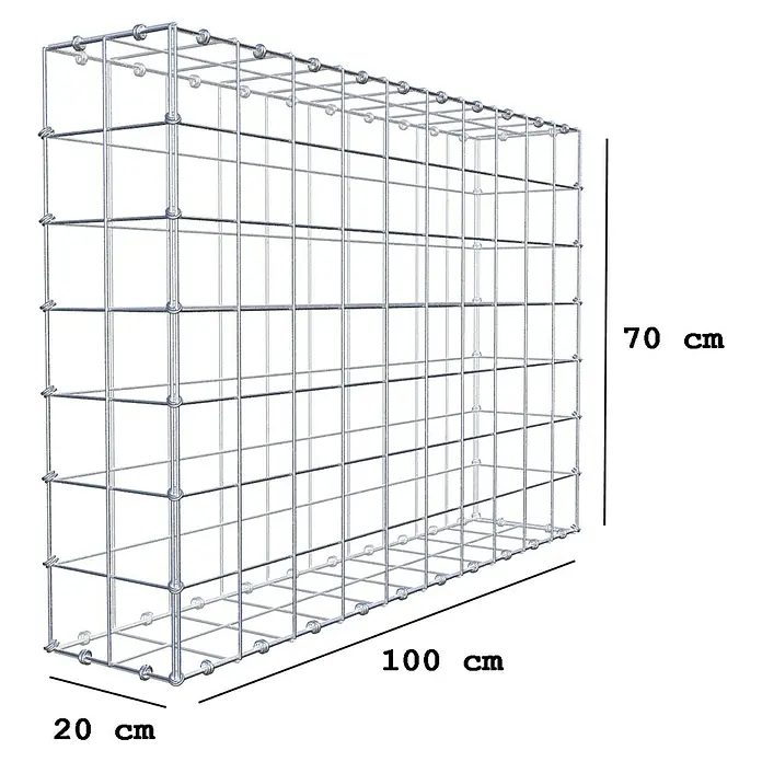 Gabiona Gabione - 100 x 20 x 70 cm, Maschenbreite: 10 cm, Maschenhöhe: 10 cm - Ansicht eines Gabionenkorbs aus Metalldraht mit den Maßen 100x20x70 cm, ideal für dekorative und funktionelle Anwendungen im Garten.