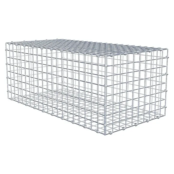 Gabiona Gabione - 100 x 50 x 40 cm, Maschenbreite: 5 cm, Maschenhöhe: 5 cm - Draufsicht auf einen rechteckigen Gabionenkorb aus verzinktem Drahtgeflecht.