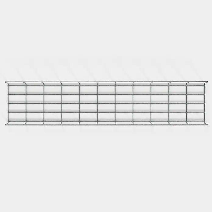 Gabiona Rankgitter - L x B x H: 23 x 5 x 110 cm, Silber, Stahl, Maschenbreite: 5 cm, Maschenhöhe: 10 cm - Eine rechteckige, silberfarbene Drahtgitterablage zur Wandmontage, ideal für zusätzlichen Stauraum in Küche oder Garage.