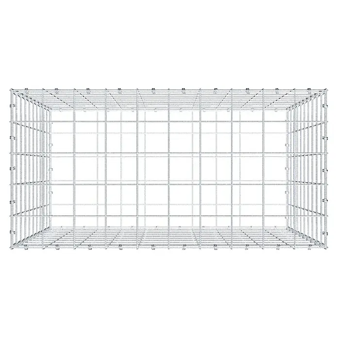 Gabiona Gabione - 100 x 50 x 100 cm, Maschenbreite: 10 cm, Maschenhöhe: 10 cm - Draufsicht auf einen leeren Drahtkäfig mit quadratischen Abteilen, der sich ideal für Tierhaltung oder Lagerzwecke eignet.
