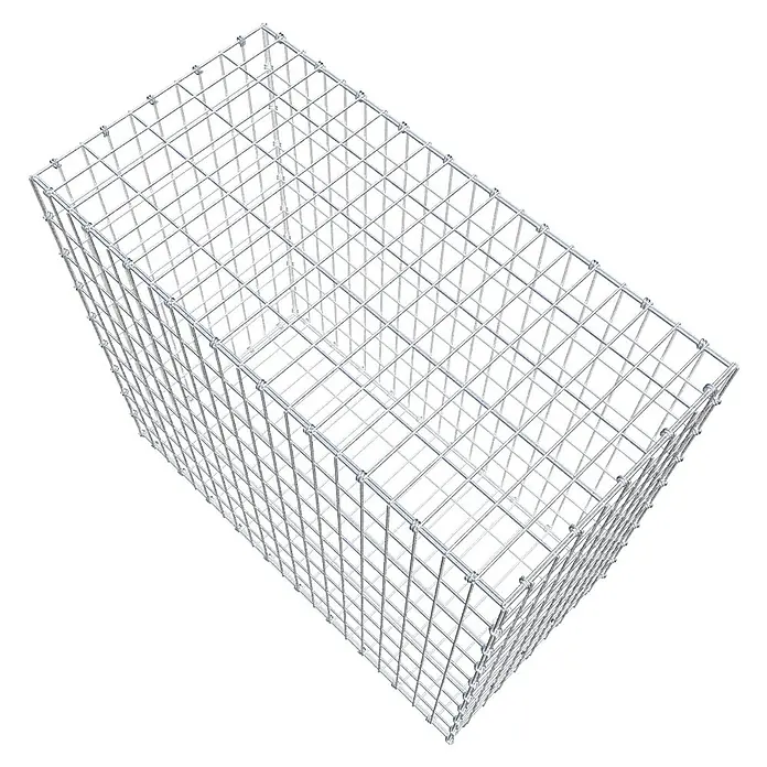 Gabiona Gabione - 100 x 50 x 90 cm, Maschenbreite: 5 cm, Maschenhöhe: 10 cm - Ansicht eines Gabionenkorbs aus verzinktem Drahtgeflecht, der für den Außenbereich zur Hangbefestigung oder als Dekoration verwendet wird.