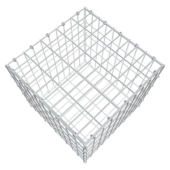Gabiona Gabione - 50 x 50 x 50 cm, Maschenbreite: 5 cm, Maschenhöhe: 10 cm - Ein Drahtgitterkorb für Steine zur Uferbefestigung oder als dekoratives Element im Garten. Er ist leer und bereit zur Befüllung.