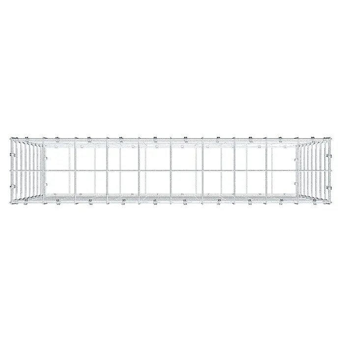 Gabiona Gabione - 100 x 20 x 80 cm, Maschenbreite: 10 cm, Maschenhöhe: 10 cm - Draufsicht auf einen rechteckigen, silbergrauen Drahtkorb mit Drahtstützen. Ideal für die Lagerung und Organisation von Artikeln.