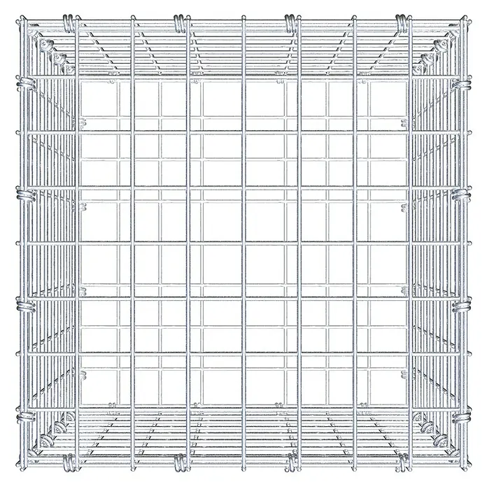 Gabiona Gabione - 40 x 40 x 40 cm, Maschenbreite: 5 cm, Maschenhöhe: 5 cm - Nahaufnahme eines stabilen Drahtgitterkorbs, ideal für Lagerung oder Dekoration, mit quadratischen Maschen und robusten Verbindungen.