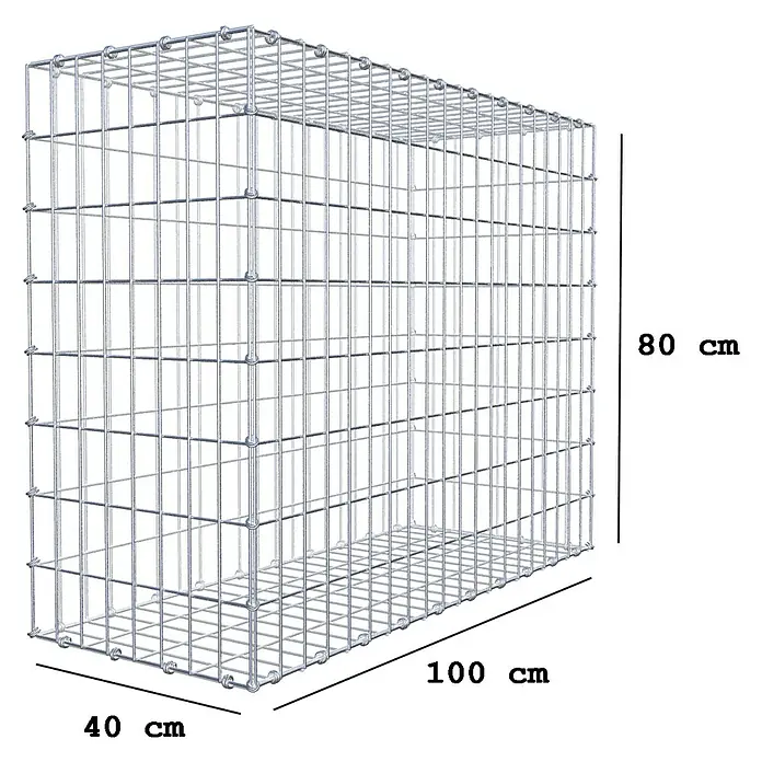 Gabiona Gabione - 100 x 40 x 80 cm, Maschenbreite: 5 cm, Maschenhöhe: 10 cm - Produktbild eines Gabionenkorbs aus Draht mit den Maßen 100 cm x 40 cm x 80 cm.