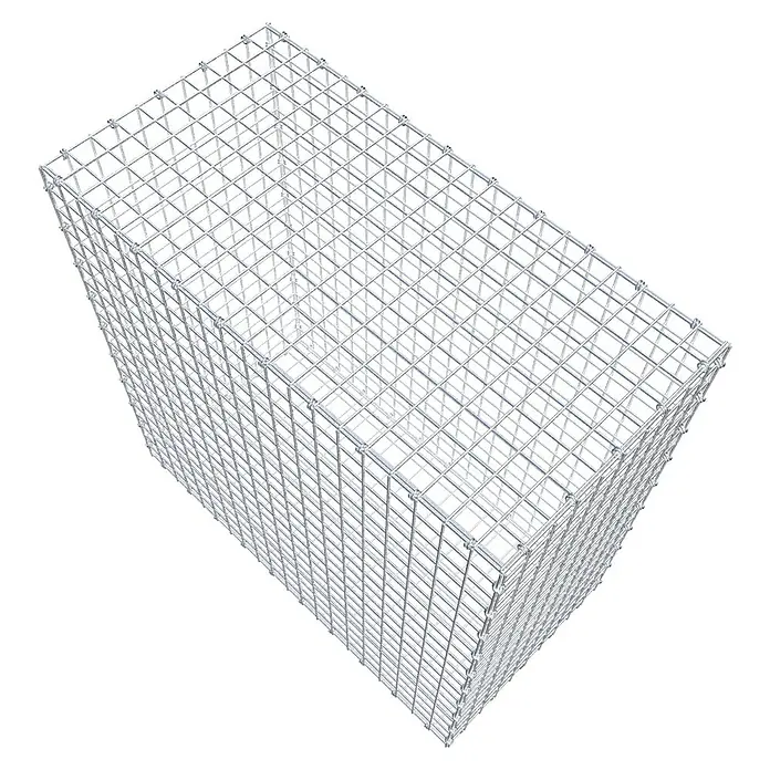 Gabiona Gabione - 100 x 50 x 100 cm, Maschenbreite: 5 cm, Maschenhöhe: 5 cm - Bild eines Gabionenkorbs, einem Drahtgitterbehälter für Steine, der oft im Landschaftsbau eingesetzt wird.