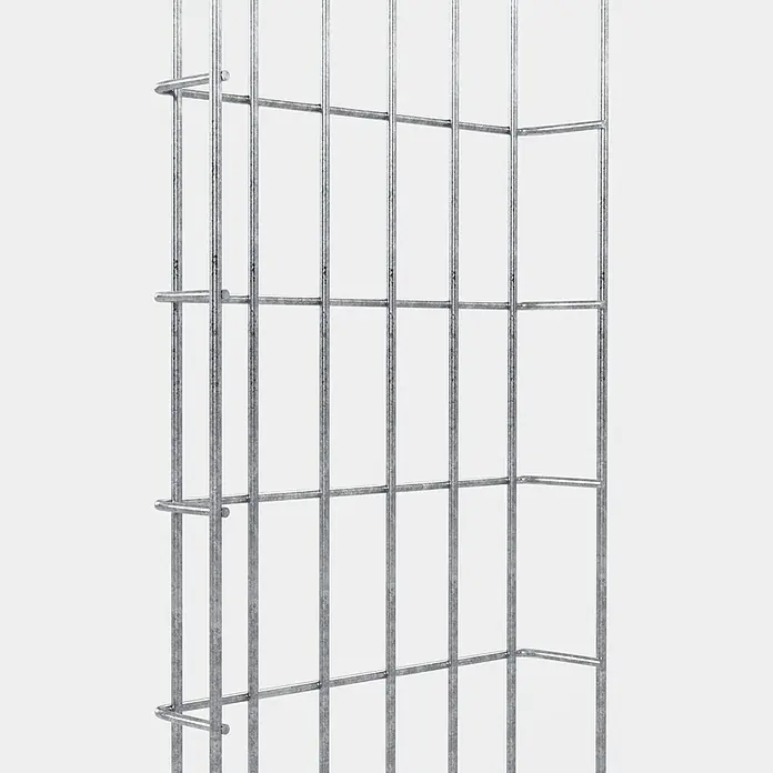 Gabiona Rankgitter - L x B x H: 28 x 5 x 110 cm, Silber, Stahl, Maschenbreite: 5 cm, Maschenhöhe: 10 cm - Nahaufnahme eines Gabionengitterkorbs aus verzinktem Stahl, der Stabilität und Struktur für Steinfüllungen im Gartenbau bietet.