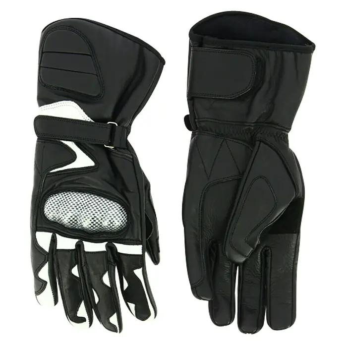 Guantes - XL, Poliamida, Específico para: Motoristas - Dos guantes de moto de cuero en blanco y negro, que ofrecen protección y estilo. Perfectos para cualquier motorista.