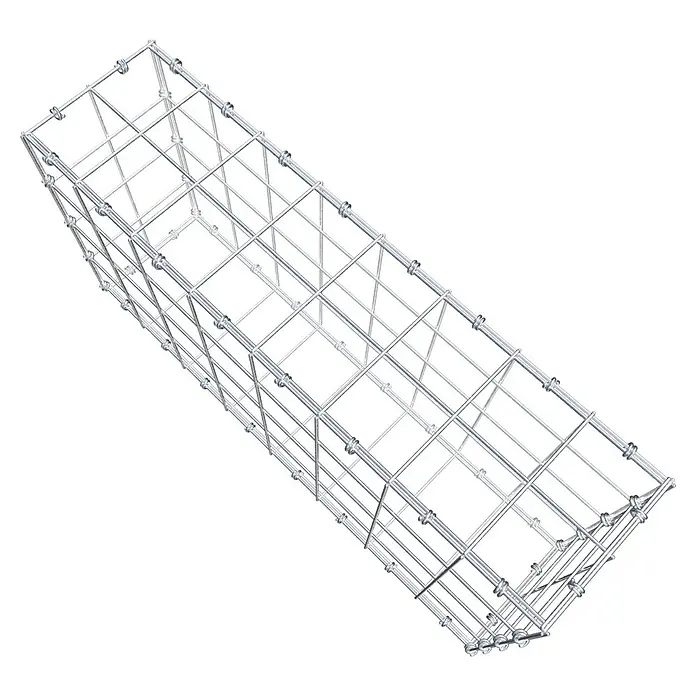 Gabiona Gabione - 80 x 20 x 40 cm, Maschenbreite: 10 cm, Maschenhöhe: 10 cm - Darstellung eines rechteckigen, dreidimensionalen Drahtgestells, das sich ideal für Bau- oder Lagerprojekte eignet.